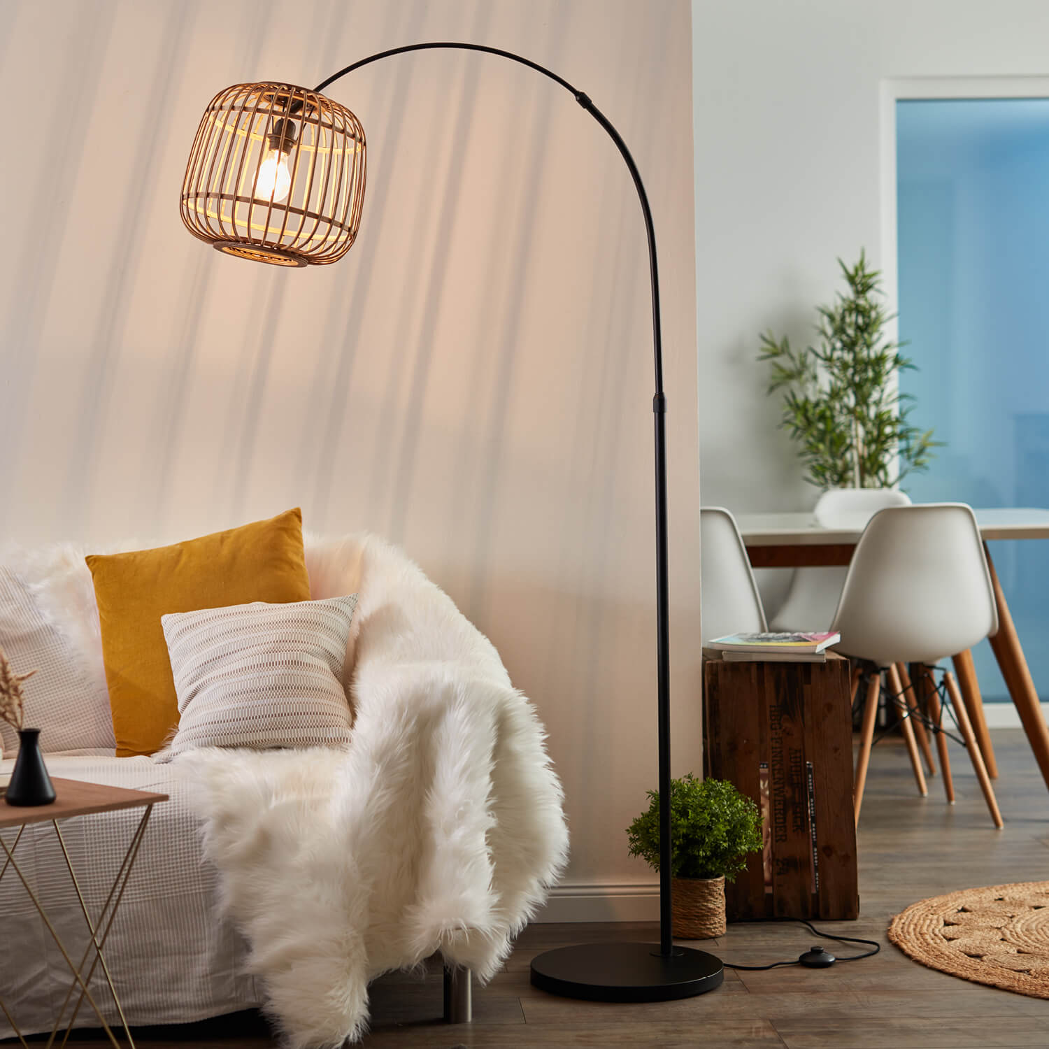 Stehlampe Boho Style mit Rattan 'Die Natürliche' Bambus, Korb, Holz #sku_LP16f_93178-76_br