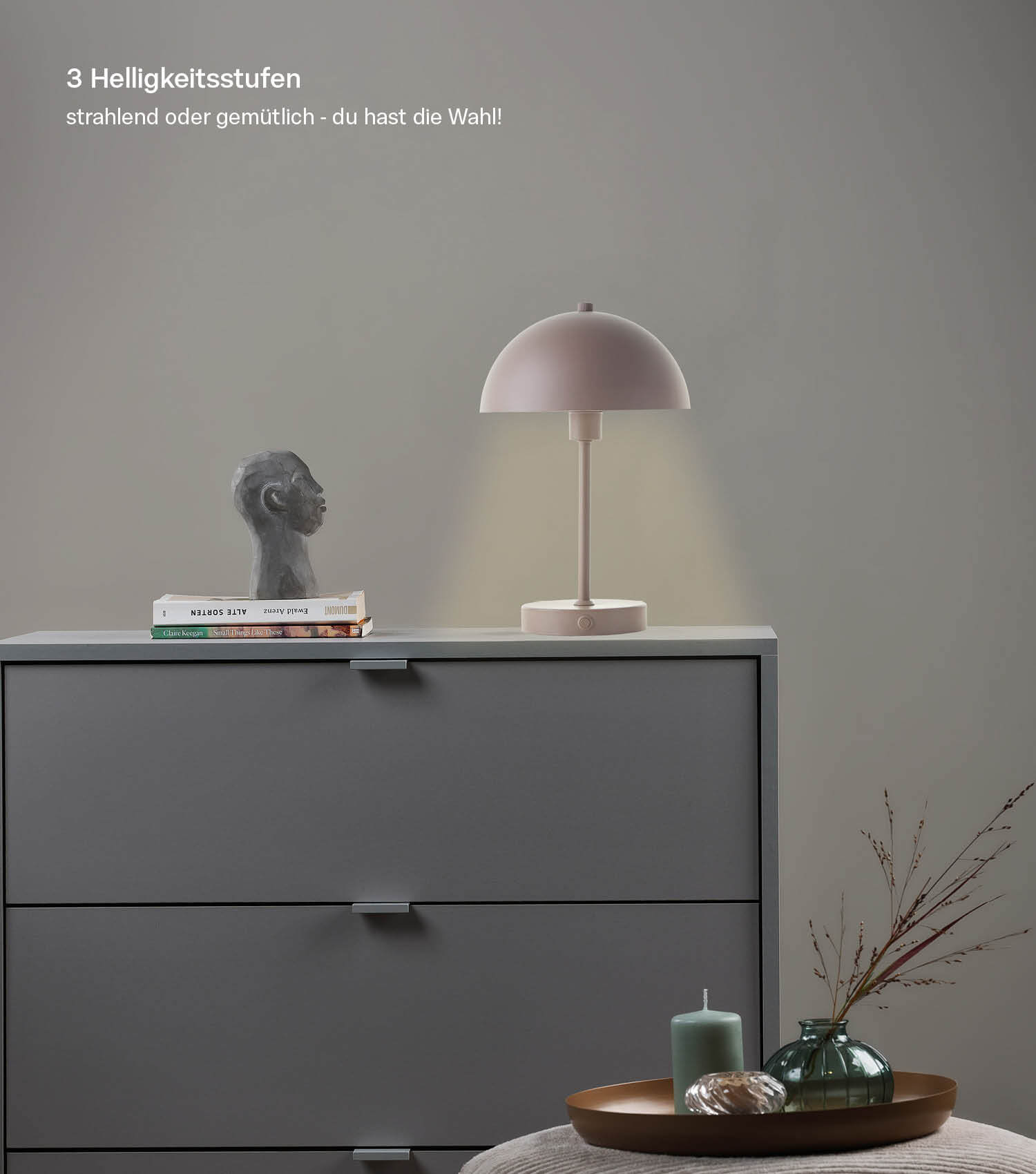 Tischlampe kabellos Akku Tischleuchte dimmbar aufladbar Nachttischlampe