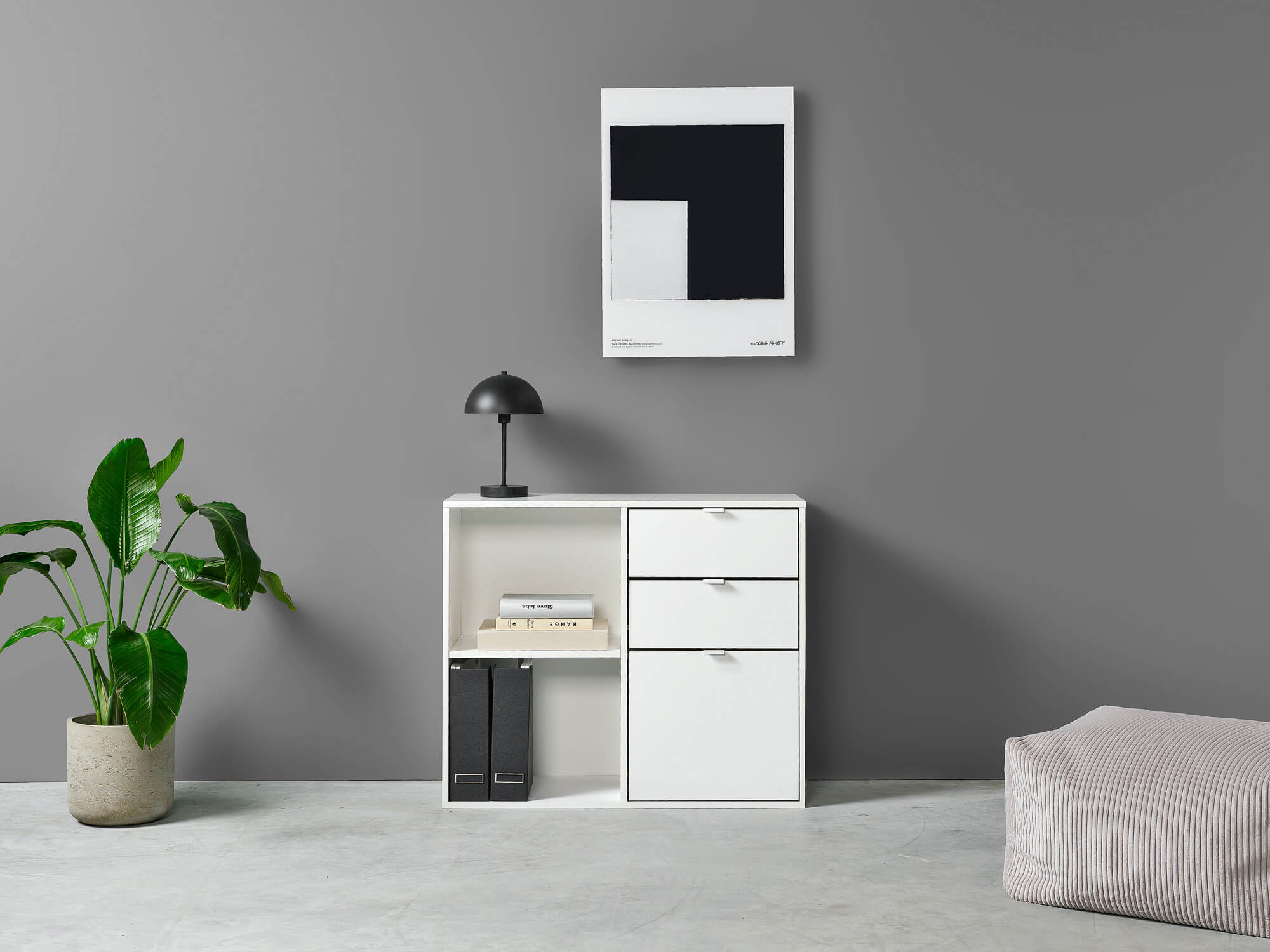 Aktenregal mit Schubladen, offenen und geschlossenen Fächern