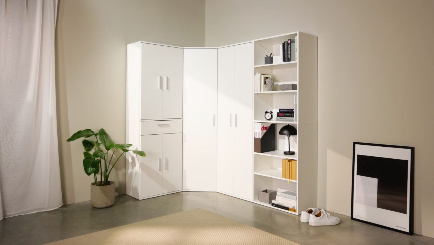 Schrankwand Weiß mit Mehrzweckschrank 'Der Lange'