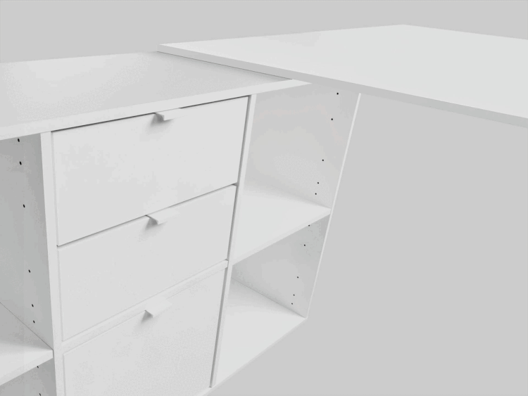 Schreibtischplatte wird auf Aktenregal geschoben 