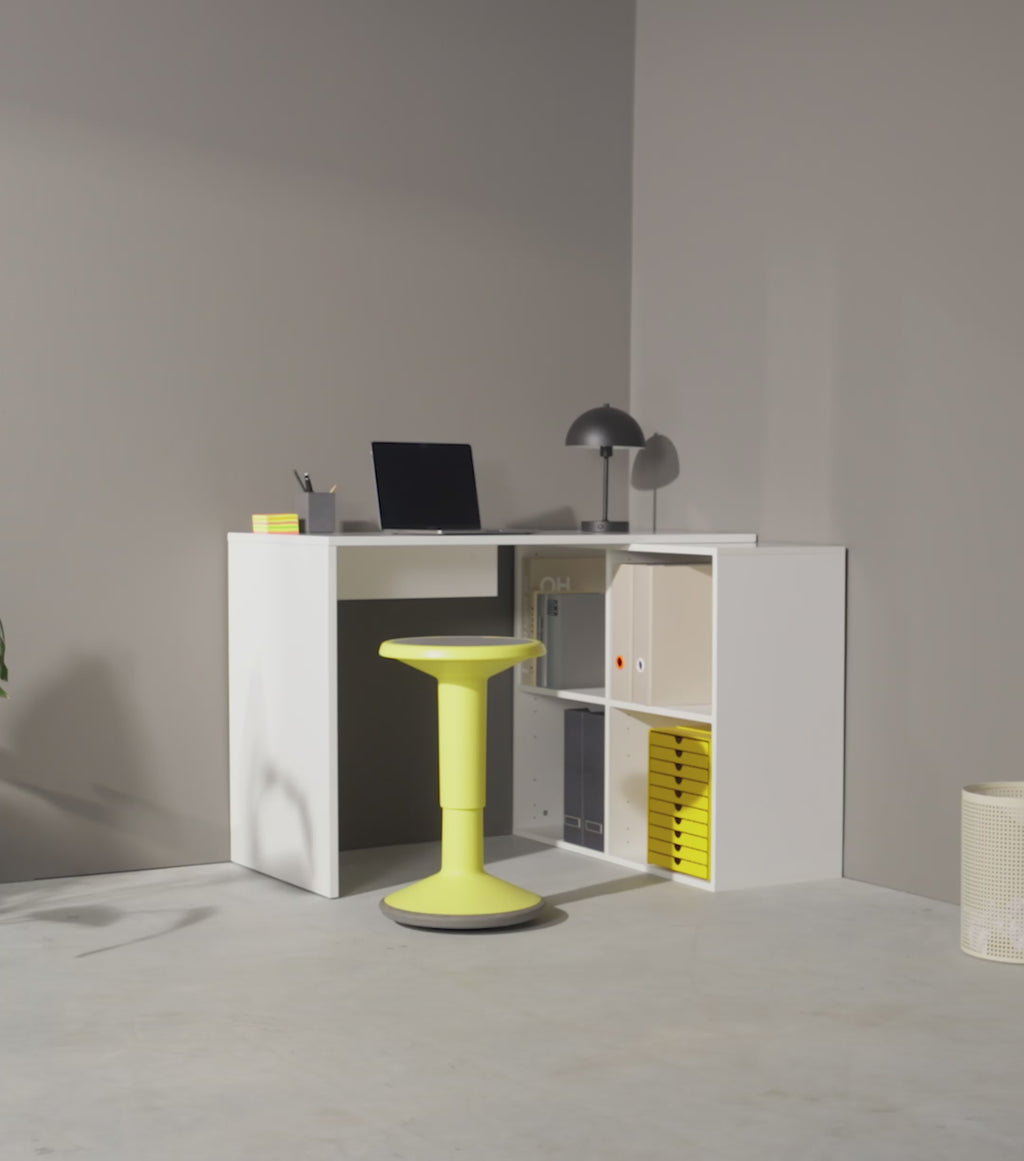 Produktvideo Eckschreibtisch mit Stauraum 'der Produktive' in verschiedenen Ausführungen und Farben. Stauraum mit Schubladen und Türen. 